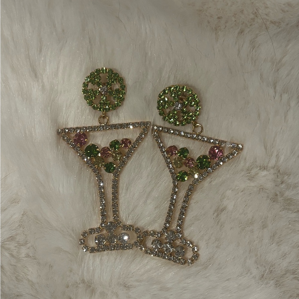 Gold Cocktail Glass Earrings